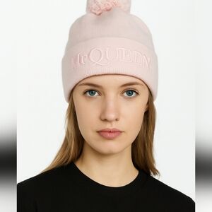 NWT Alexander McQueen Pompom Wool & Cashmere Beanie SZ Med pink blush